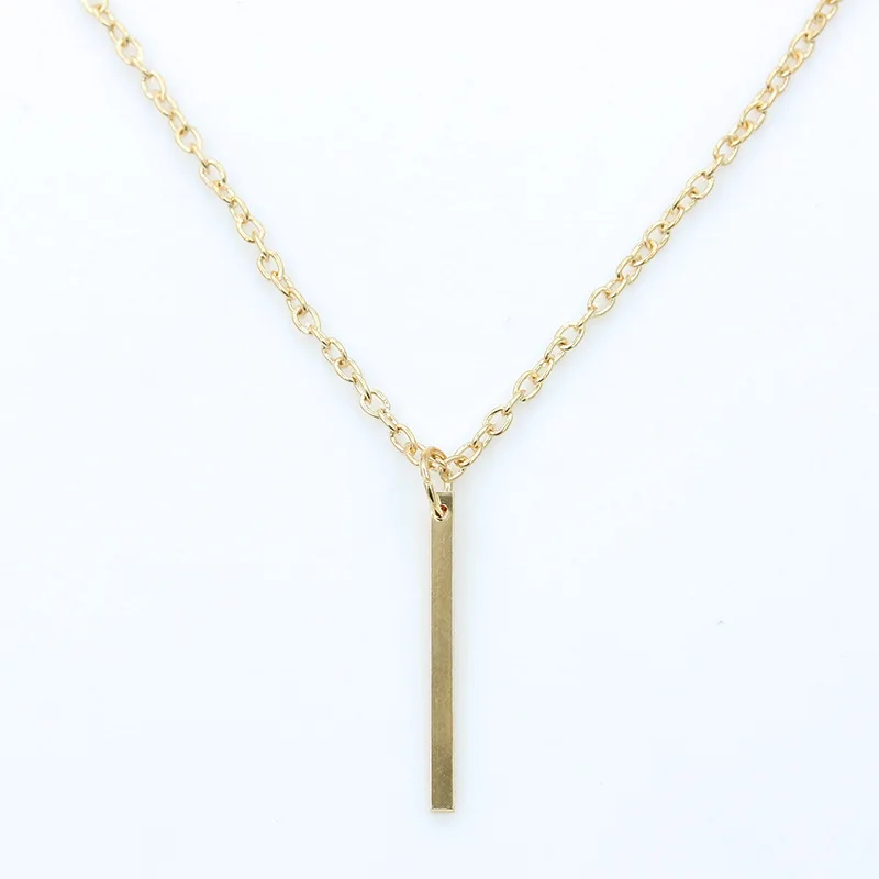 Golden Metallic Simple Stick Pendant Thin Chain Women Fashion Necklace