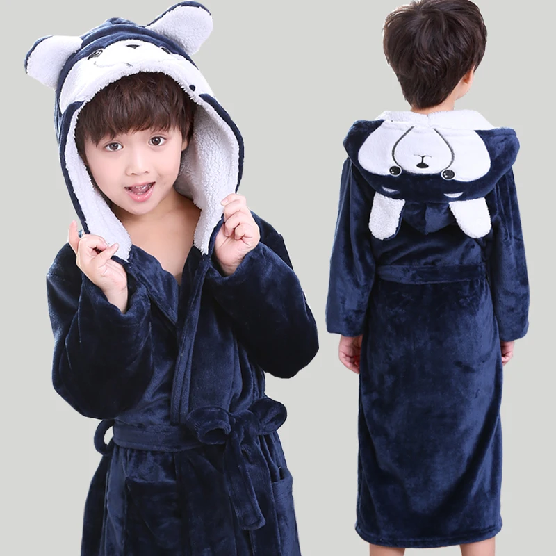 New Winter Warm Dressing Gown Kids Animal Baby Bathrobe Flannel Children Bathgrowns Bathrobes Rabbit Hooded Bath Robe for Girls