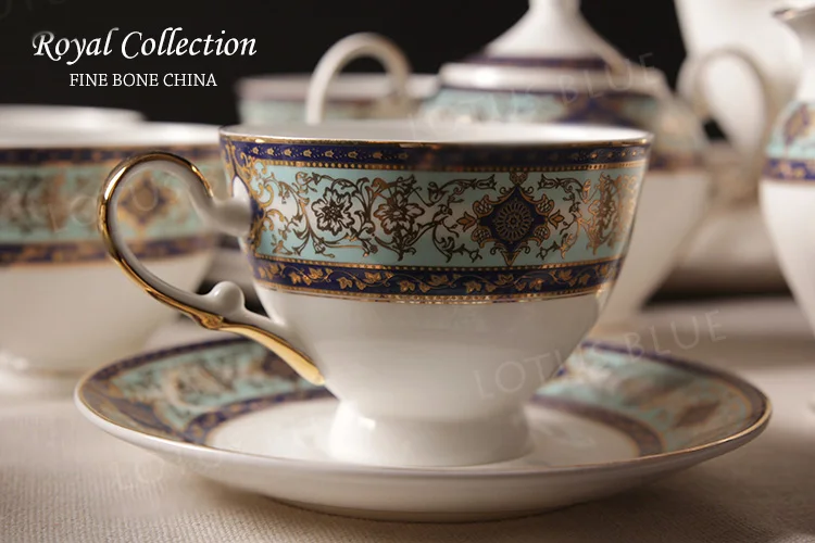 Bone China Royal 15 Pieces Coffee Tea Set On-glazed Export European Teapot Ceramic Teapots 6Cup+6 Saucer+Pot+Sugar Bowl+Milk pot