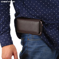 Men's Casual Vintage Waist Bag Mobile Phone Case Multi-function Magnetic Buckle Pouch with Card Holder+Hand strap 4.0''-6.3''