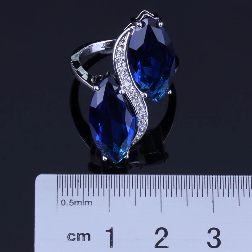 Cheerful Blue Cubic Zirconia White CZ Silver Plated Ring V0511