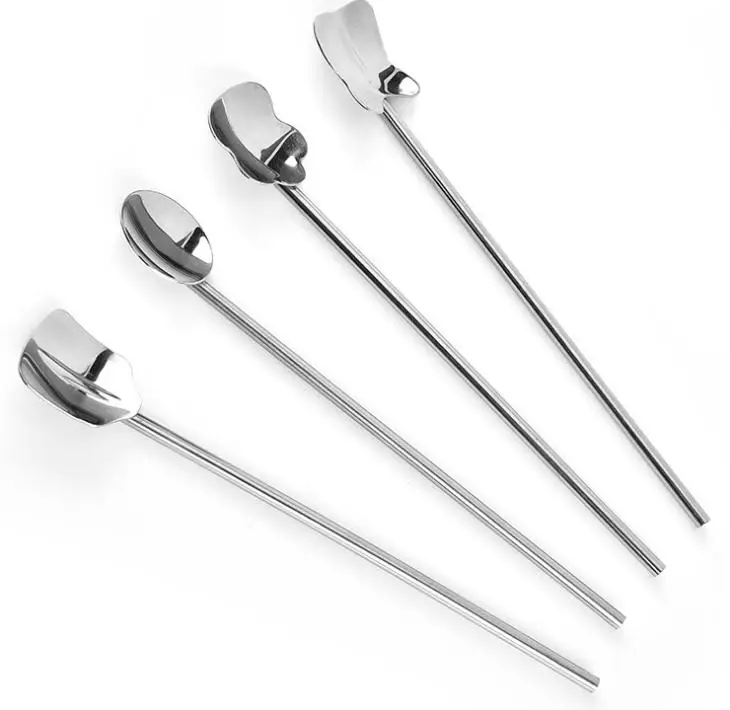 

wholesale 400pcs Fashion Bar Hotel Supplies Multifunctional Stainless steel Spoon Drinking Straw Stirring Rod SN1867