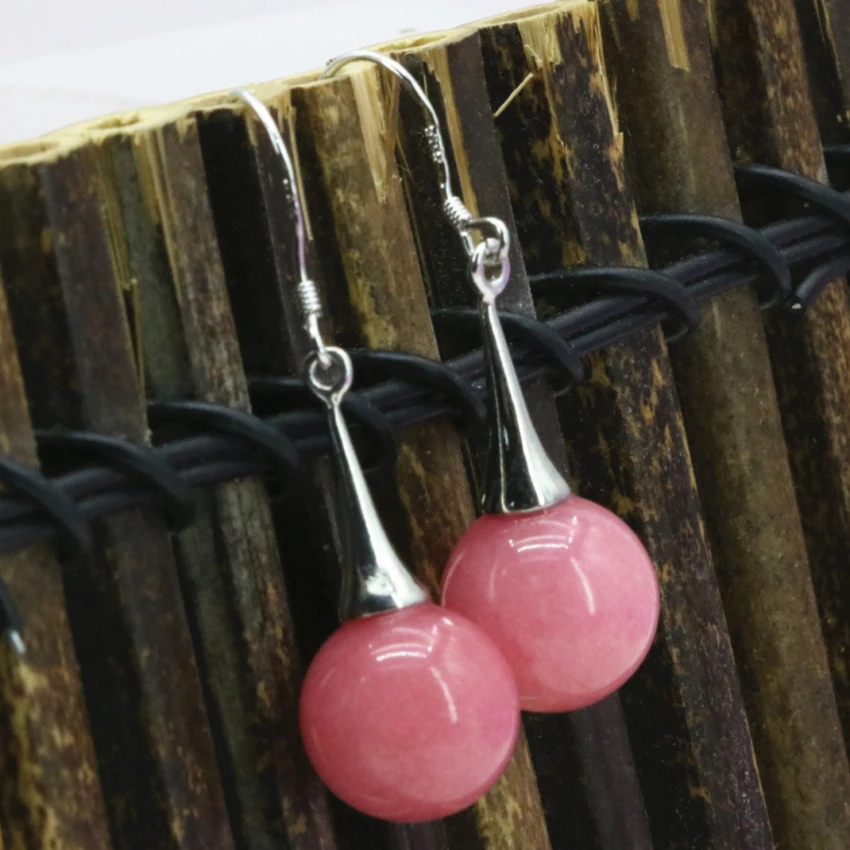 New natural stone hồng rhodochrosit 12 mét vòng hạt chalcedony jades dangle bông tai cho nữ hoa tai ngọc handmade jewelry B3244