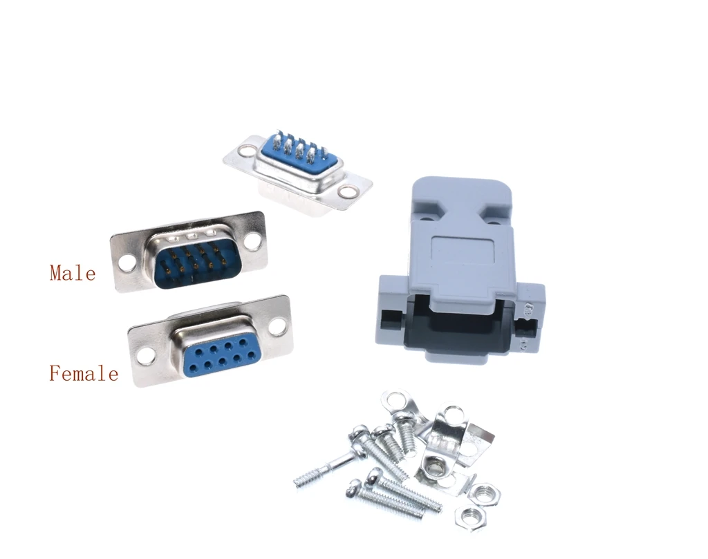 10PCS/lot RS232 Serial Port Connectors DB9 DB-09 Female Male Socket Shell Plastic Plug Connector 9pin COM Socket Adapter*