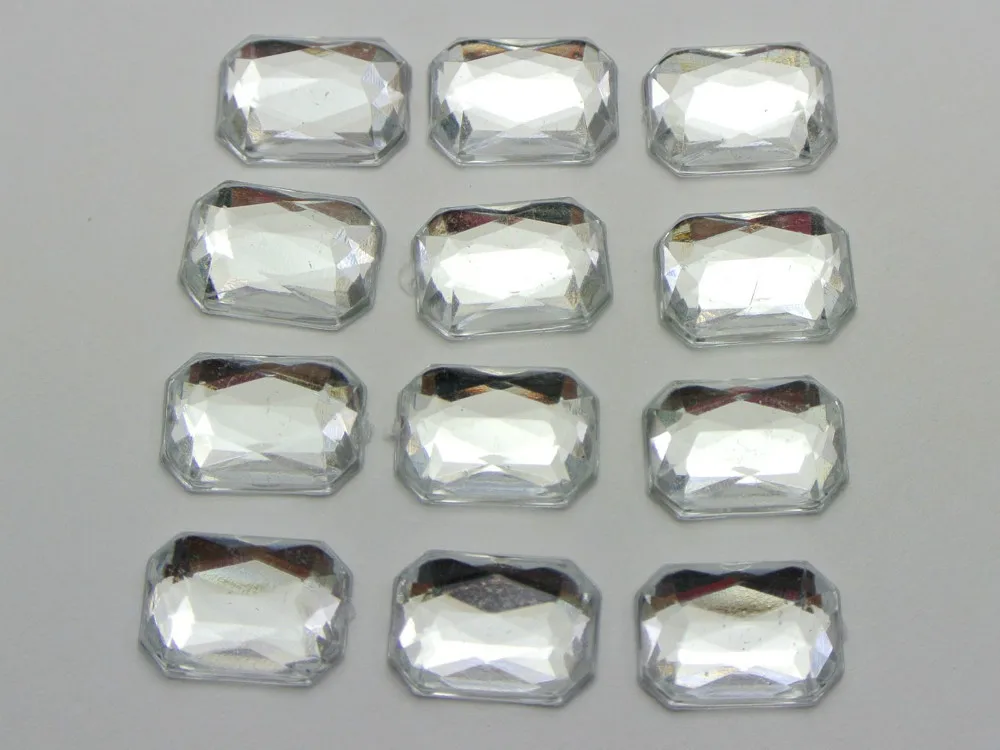 100 Clear Acrylic Flatback Beveled Rectangle Rhinestone Gems 10X14mm No Hole