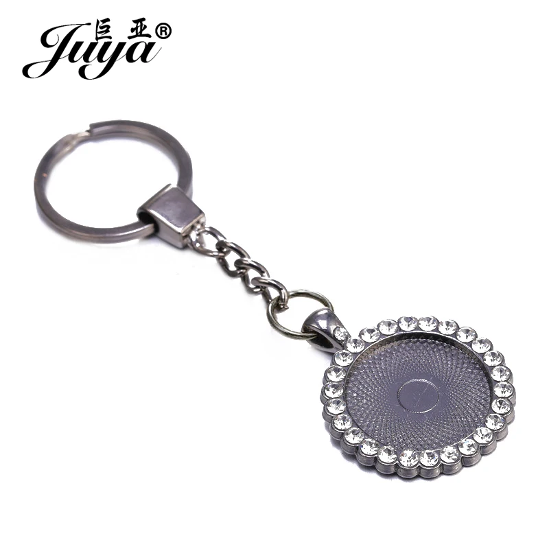 Base de cabujón de circón para llavero, ajuste de Base de cristal de 25mm para llavero de Metal, artesanía, accesorios para fabricación de joyas DIY, 2 unids/lote
