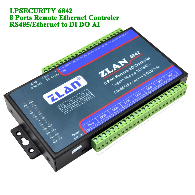 Remote IO Controler 8 Ports RS485/wifi/Ethernet to DI DA AI Modbus RTU Digital Input Output Analog 8 channel I/O module ZLAN6844