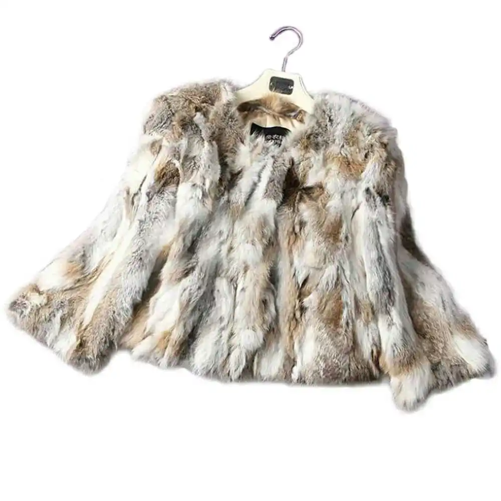 

Real Rabbit Fur Winter Women Short Fur Coat Plus Size Jacket Warm Coat Female Round Neck Outerwear 2019 New Fashion