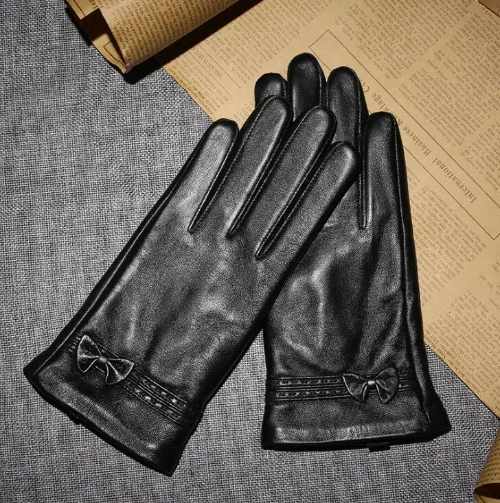 

Women's autumn and winter thicken fleece lining glove lady's natural sheepskin leather glove genuine leather driving glove R276