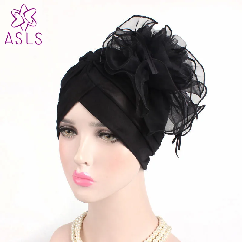 New Fashion Hats Womens Ruffle Turban Headwear With Big Poplin Flower Cocktail Wedding Tea Party Hat Indian Turban Hats