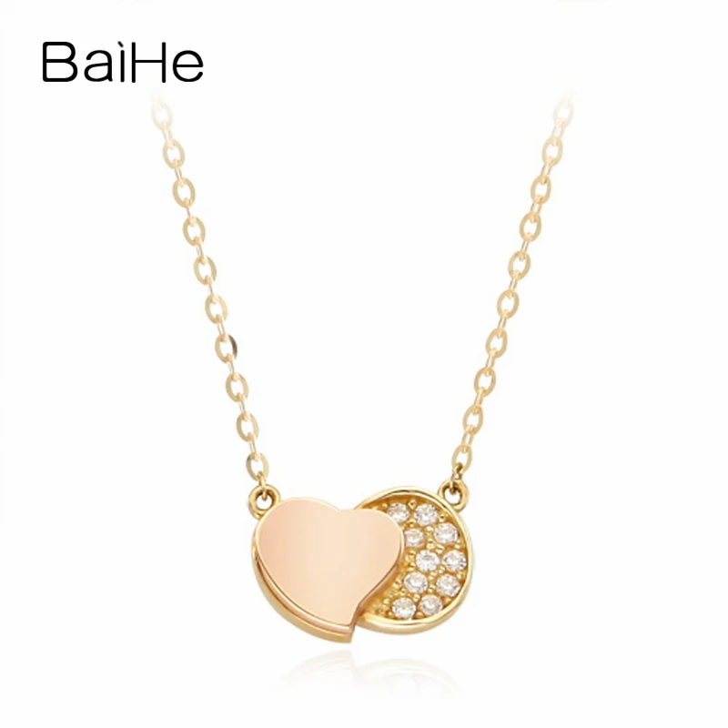 

BAIHE Solid 18K Yellow Rose Gold 0.08ct H/SI Natural Diamond Heart Necklace Women Fine Jewelry Making Hjärta halsband دل کا ہار