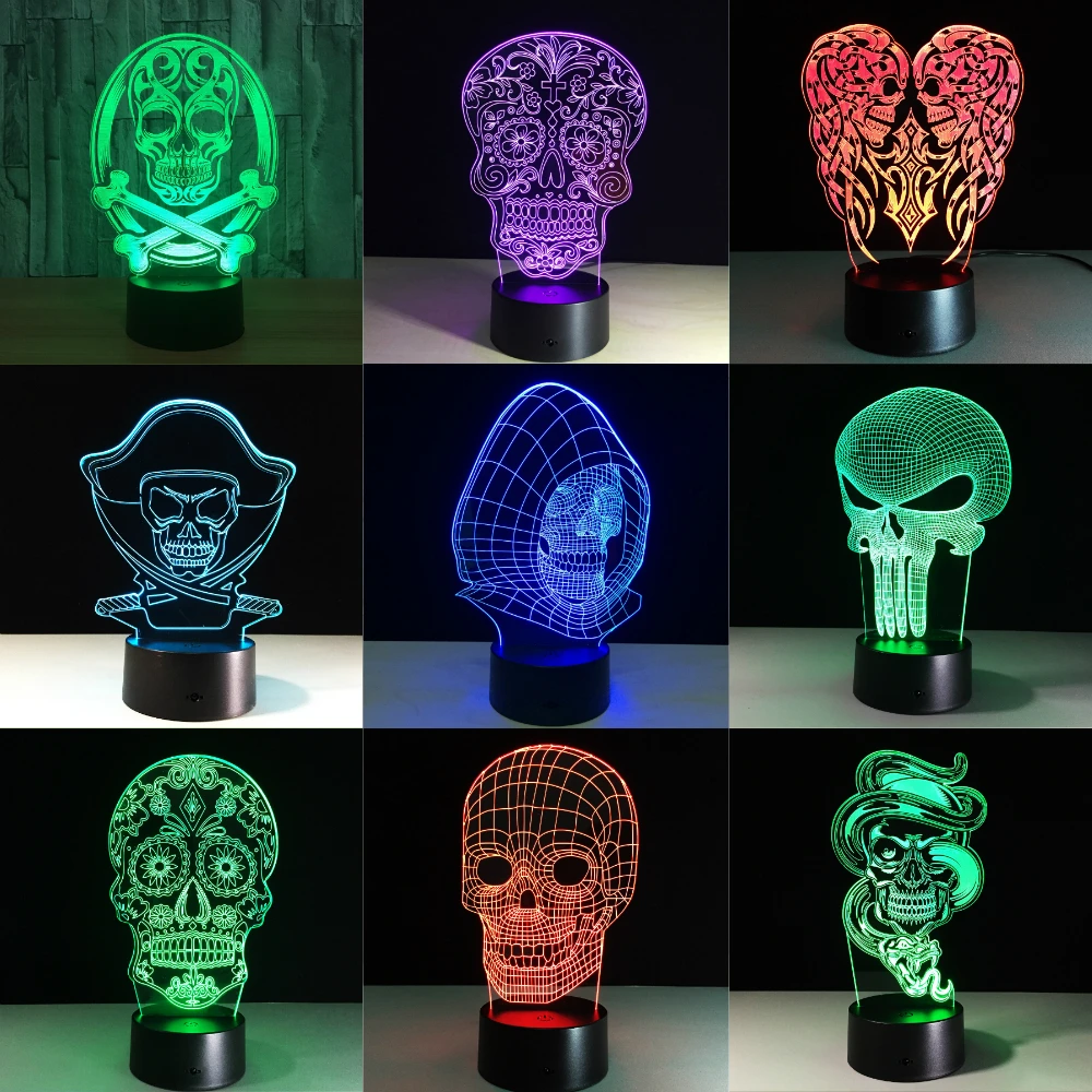 3D LED Kleur Nachtlampje Veranderende Lamp Halloween Schedel Licht Acryl 3D Hologram Illusie Bureaulamp Voor Kinderen Gift Dropship