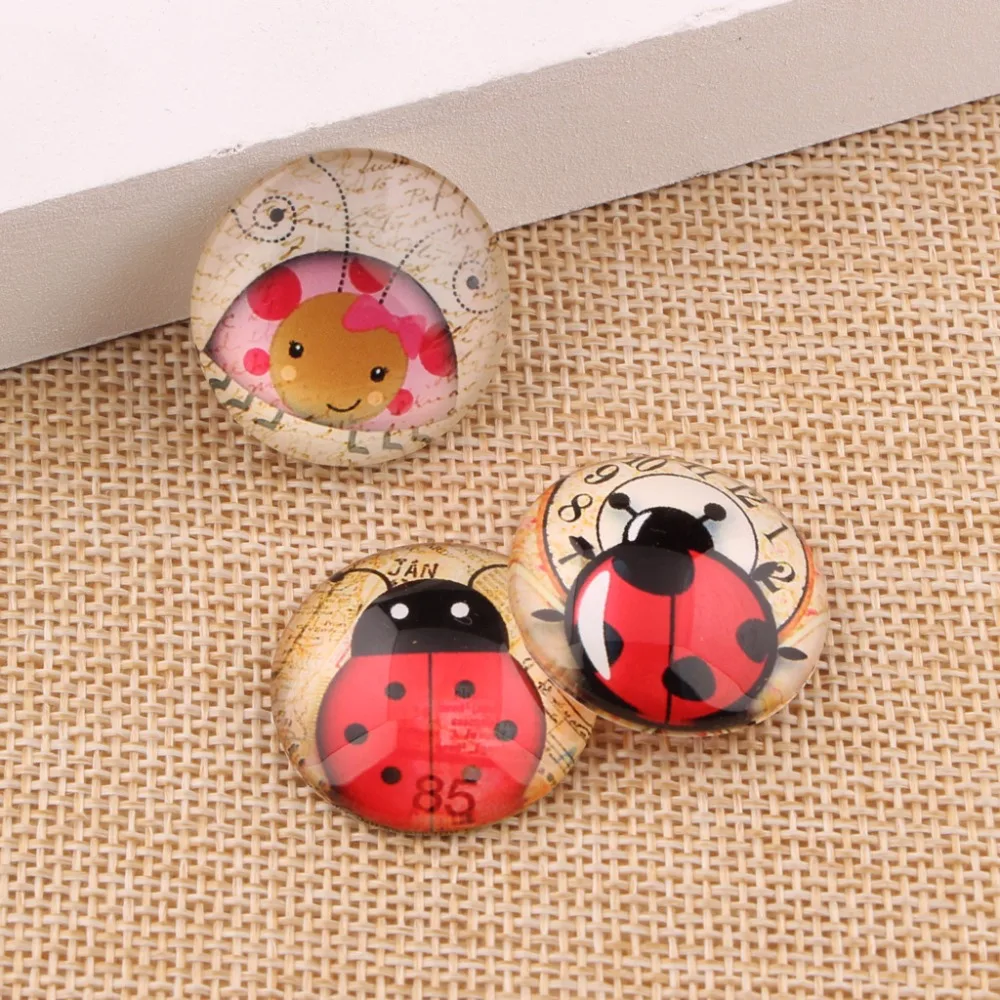 Onwear mix round dome ladybug photo glass cabochon 10mm 12mmm 14mm 18mm 20mm 25mm diy jewelry making findings