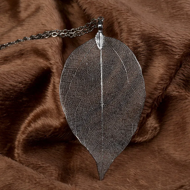 LOVBEAFAS Unique Natural Real Leaf Necklace for Women Filigree Long Statement Vintage Necklace Collier Femme Necklace Jewelry