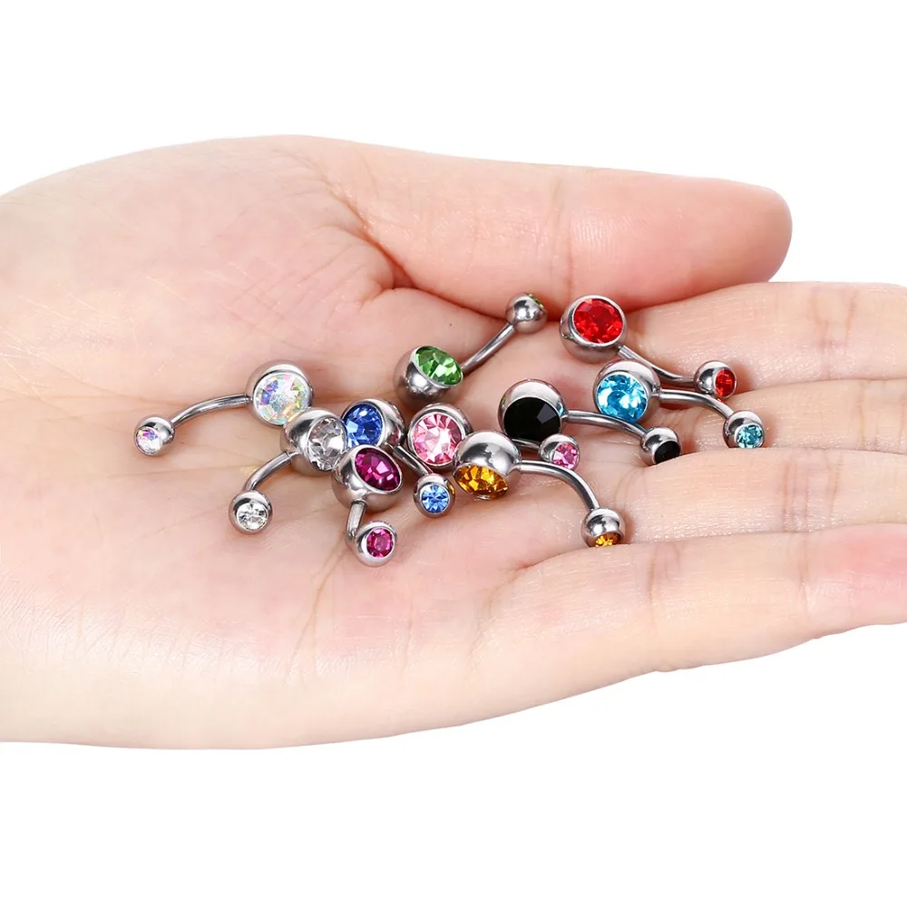 20pcs/lot 15G 1.4*10*5/8mm Titanium Crystal Stone Belly Button Rings Belly Bars Navel Piercing Body Jewelry Ombligo Nombril