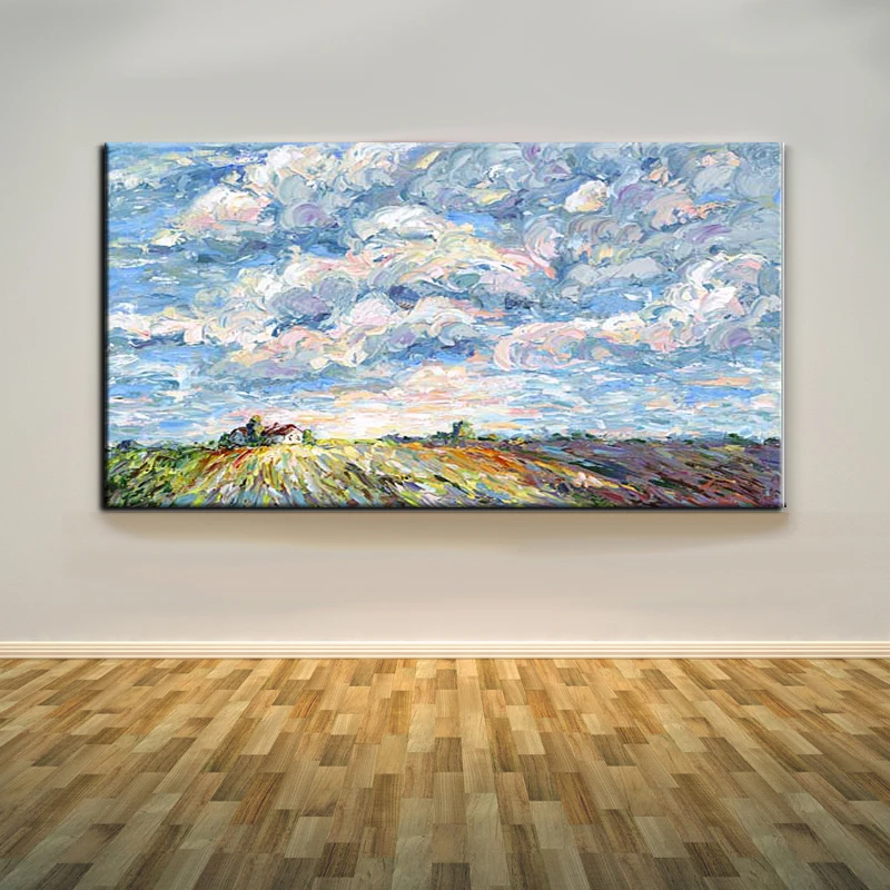 

Free Shipping High Quality Modern Beautiful Landscape Europe Abstract Blue Sky And Cloud Oil Paints Country House Oil Paintings