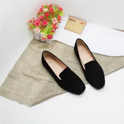 Spring And Summer New Retro Square Head Work Shoes Female Black Flat Shoes Large Size 41-43 Small Size 31-32