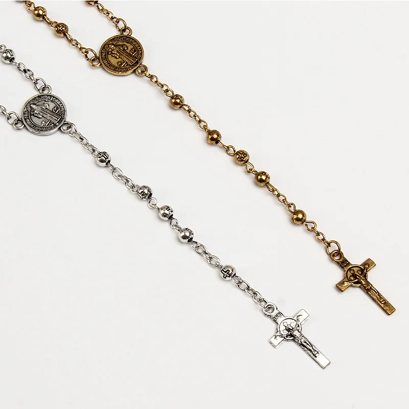 4mm cross rozenkrans rvs rozenkrans ketting rozenkrans dames mode ketting sieraden, Jezus rvs kruis ketting