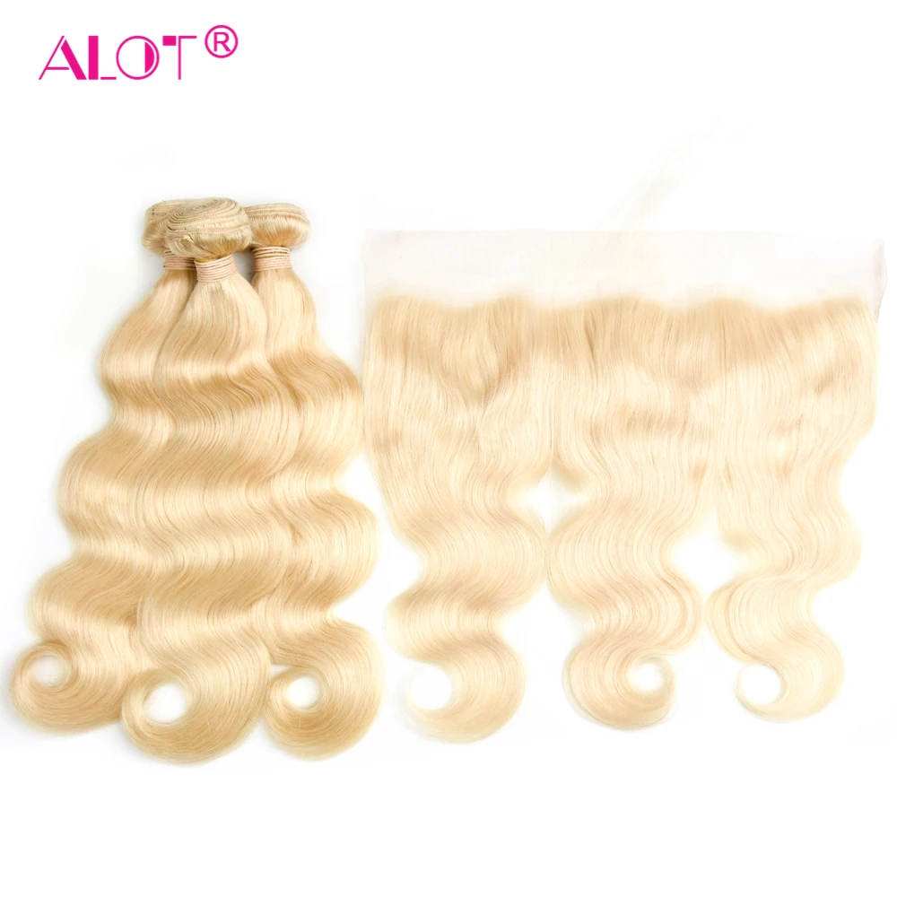 Alot 613 Blonde Bundles With Frontal Malaysian Body Wave Bundles With 13x4 Frontal Closure 3 Bundles With Lace Frontal Remy