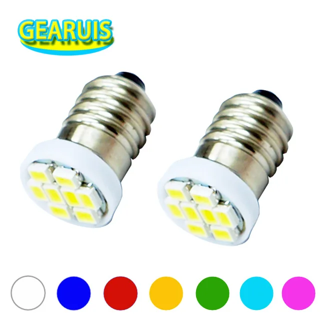 

100X Free Shipping Xenon white blue red yellow green E10 8SMD 1206 LED 3020 8SMD Super Bright LED DC 12V Screw Bulb Lamp Lights