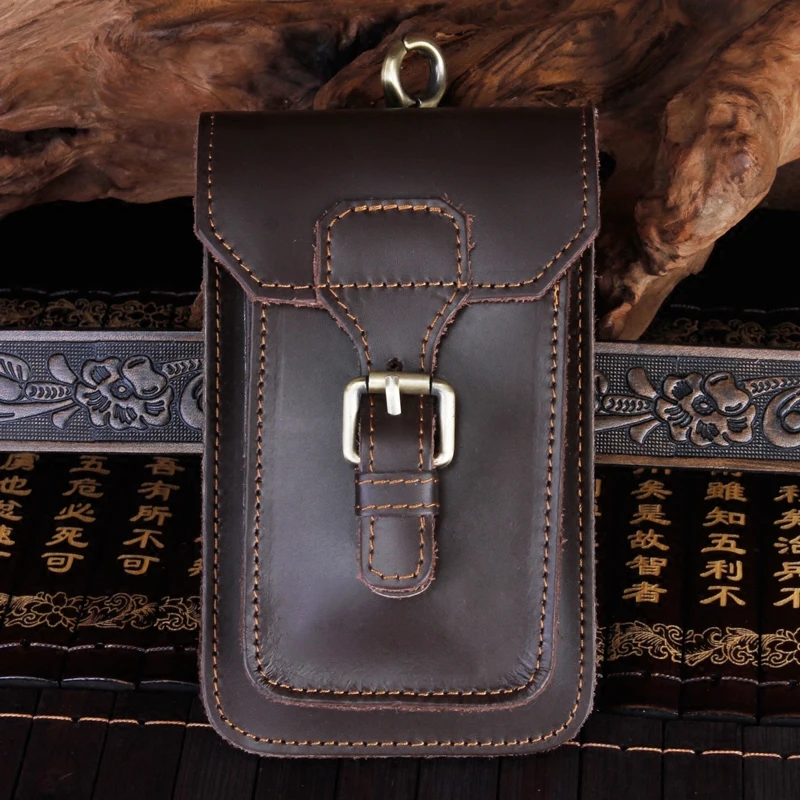 Genuine Leather Vintage Waist Packs Men Travel Fanny Pack Belt Loops Hip Bum Bag Waist Bag Mobile Phone Pouch 2088 2089