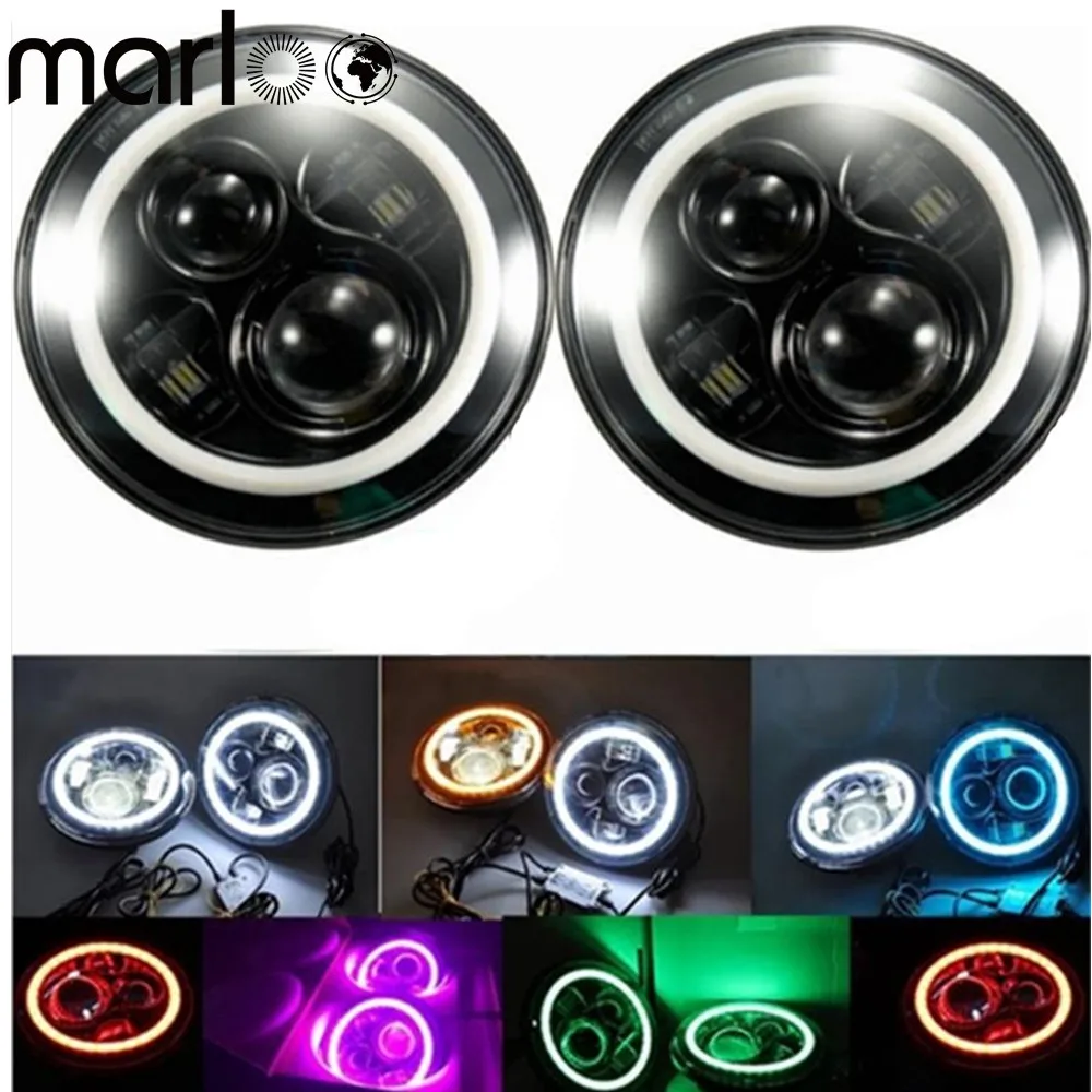 

2pc 80W Car 7 Inch Led Headlight For Land Rover Defender White Amber Green Blue Red Halo For Jeep Wrangler JK TJ Hummer H1 H2