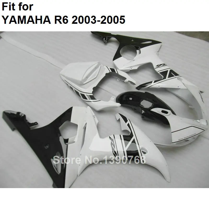 Aftermarket body parts fairings for Yamaha YZF R6 2003 2004 2005 white black Motorcycle fairing kit YZFR6 03 04 05 BC18