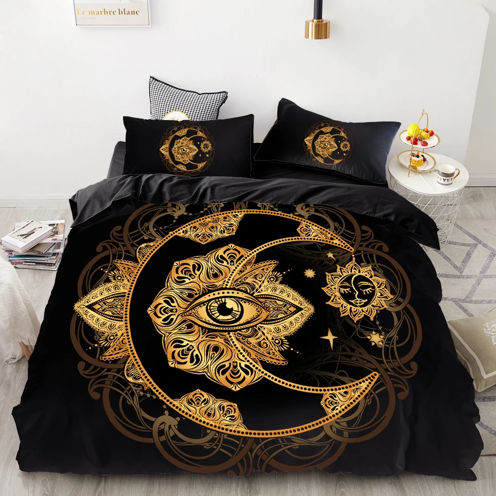 3D HD Digital Printing Custom Bedding Set,Black Duvet Cover Set Queen Cal King,Bedclothes Golden crane Bed Set Drop Shipping