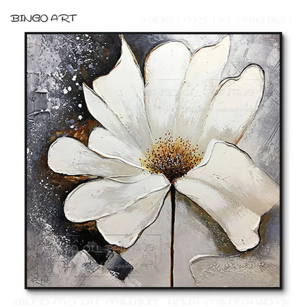 

Cheap Price High Quality Hand-painted White Flower Knife Painting on Canvas Beauty White Lily Flower Oil Painting for Wall Decor