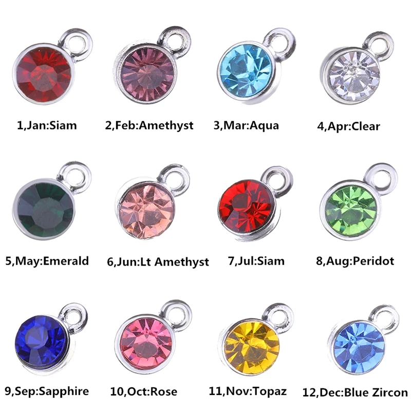 

Juya 30PCS/Lot Wholesale 12 Color Colorful Crystal Charms Cz Rhinestone Birthstone Charm &Pendant For Birthday Jewelry Making