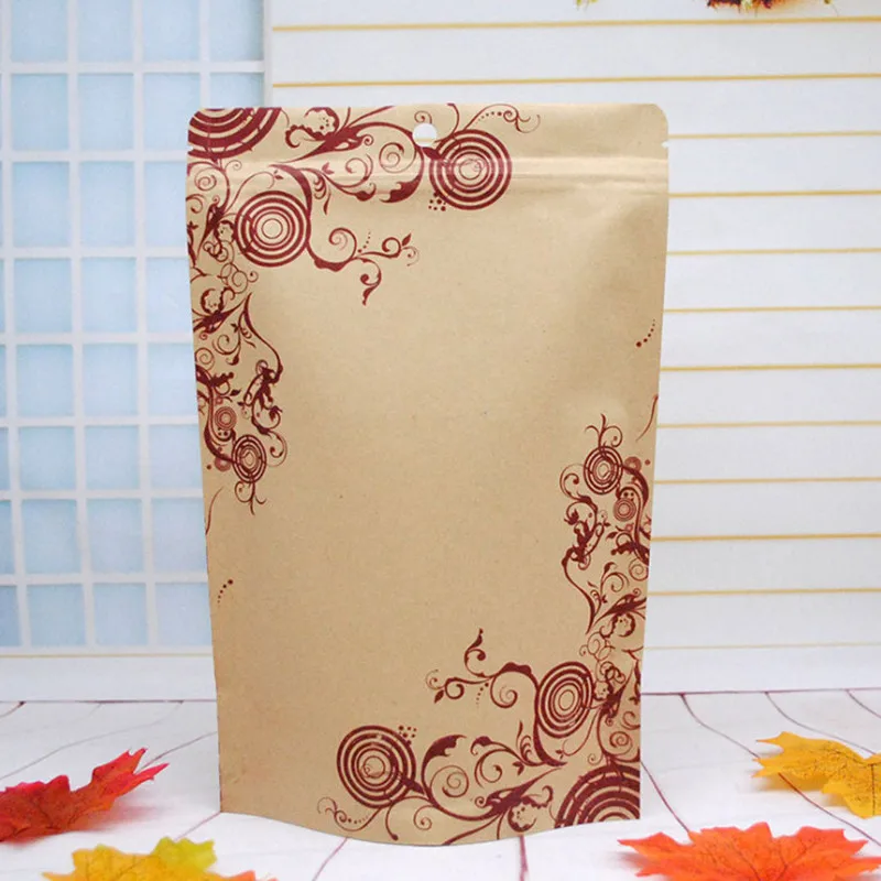 50pcs/Lot General Stand-up Kraft Paper Zipper Bags Snack Powder Chocolate Reseable Party Wedding Heat Sealing Hanging Pouches