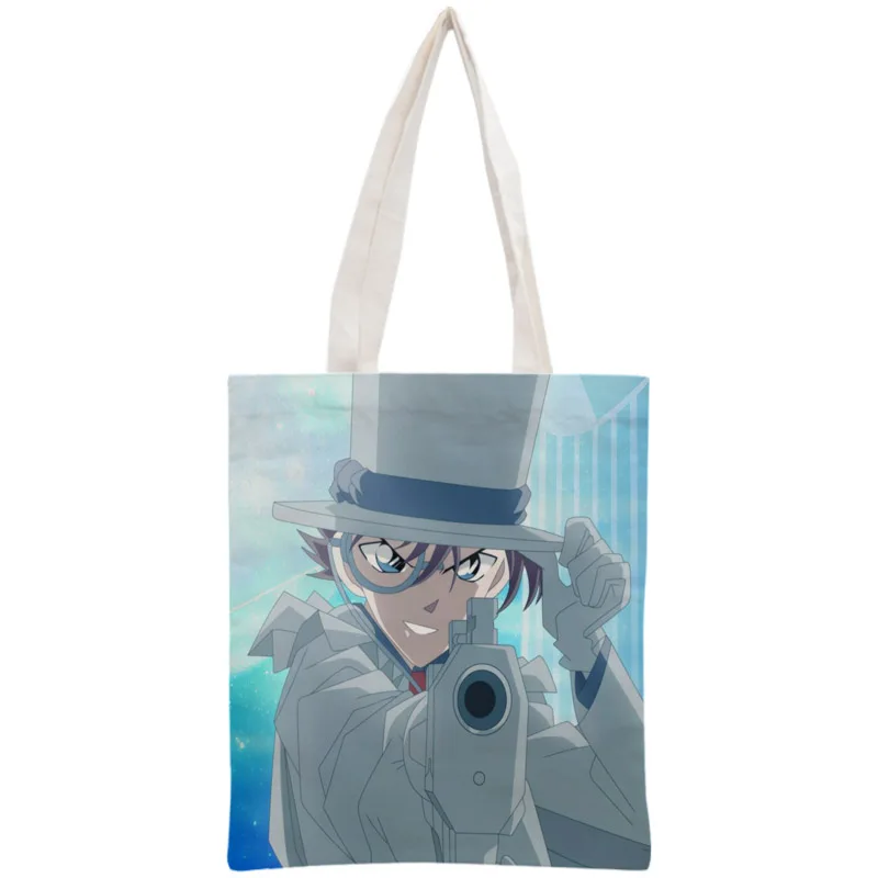 Custom Detective Conan Tote Bag Reusable Handbag Women Shoulder Foldable Cotton Canvas Shopping Bags