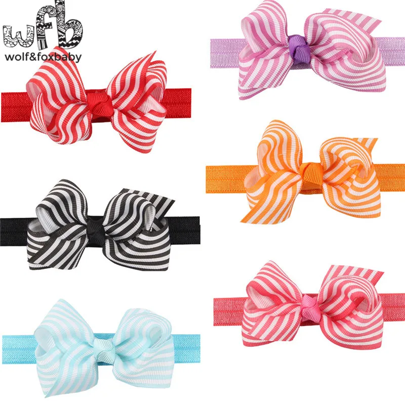 

Розничная продажа, повязка на голову ручной работы, полосатый бант, Эластичные аксессуары для волос, Детские Младенцы, дети