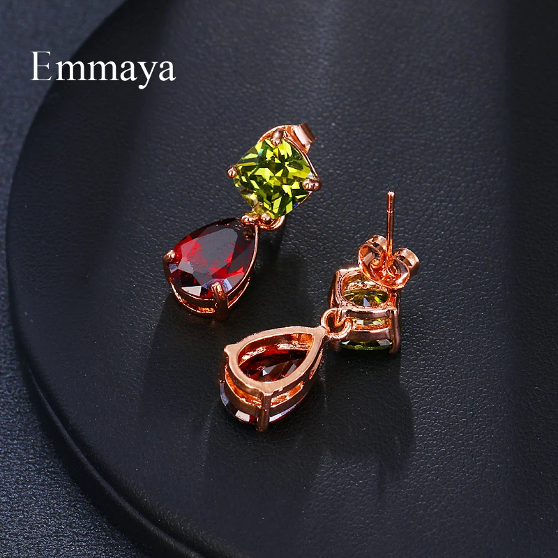 Emmaya New Shiny AAA Colorful Zircon Earrings Garnet Green Color Crystal Jewelry For Women Fashion Party Wedding Gift