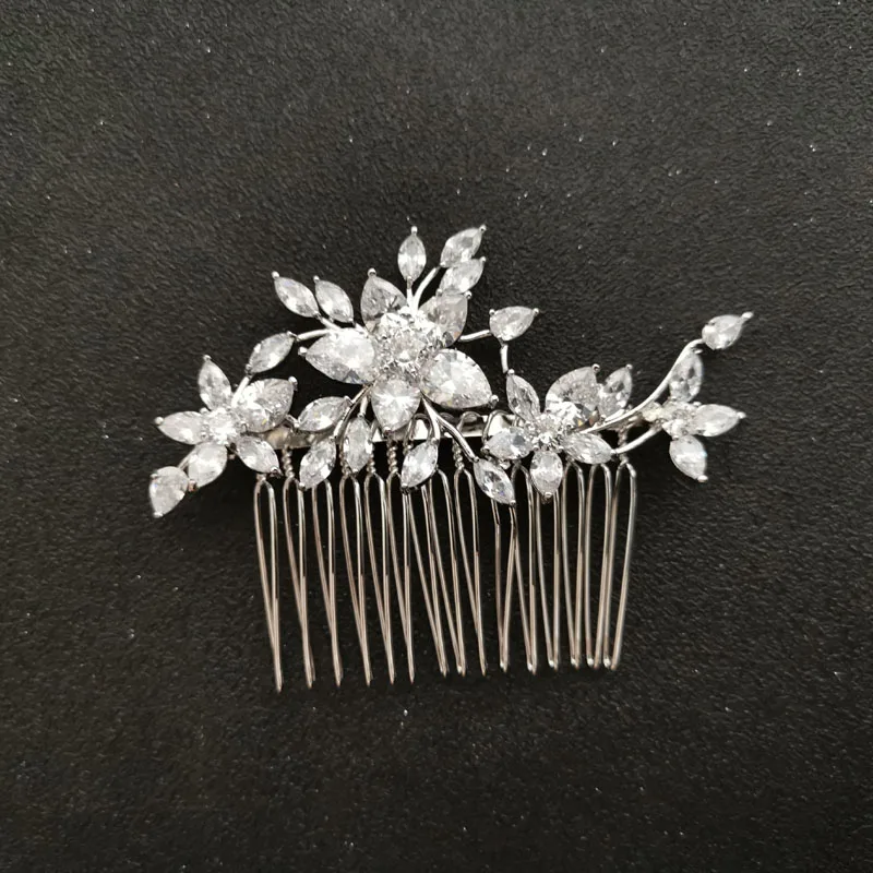 SLBRIDAL Luxury Trendy Charm Fashion Prong Setting Cubic Zirconia Wedding Hair Comb Bridal Women Girls Jewelry Hair Accessories