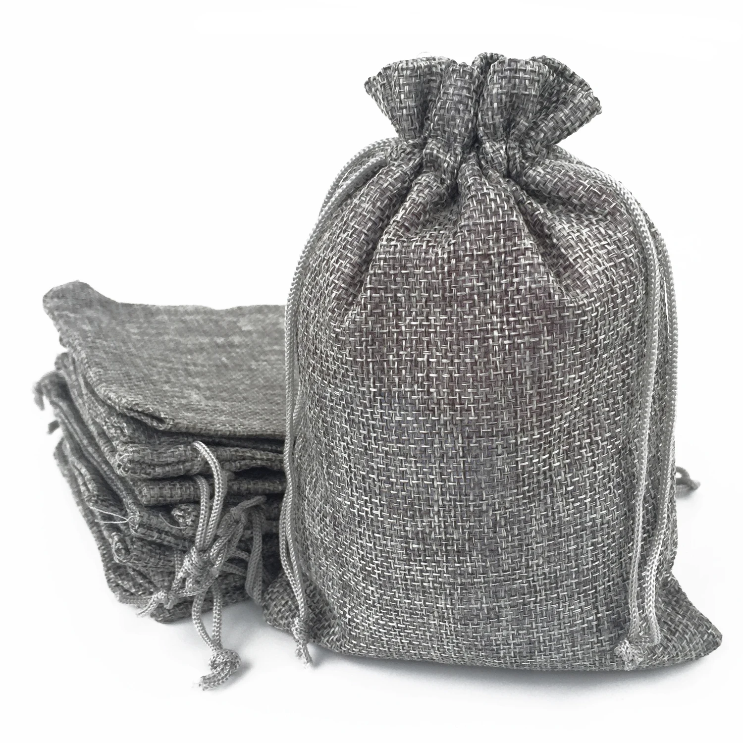 

One Pack (50PCS) 10X14CM Grey Gift Burlap Fabric Favor Sack Bags with Drawstring For Kids Party Birthday and Wedding Accessories