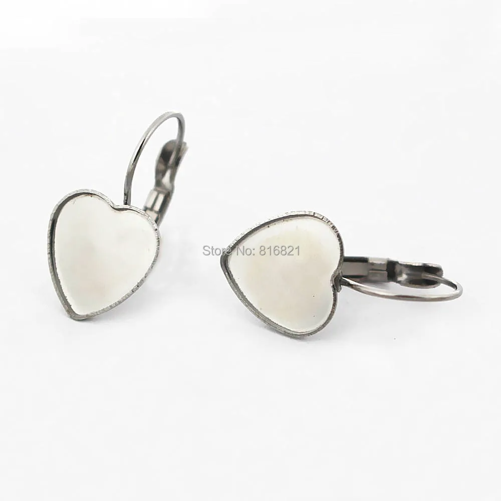 100pcs 12mm Stainless Steel Ear Clip Wire Hook Earrings Settings Heart Bezel Resin Cameo Cabochons Bases DIY Findings Stuffs