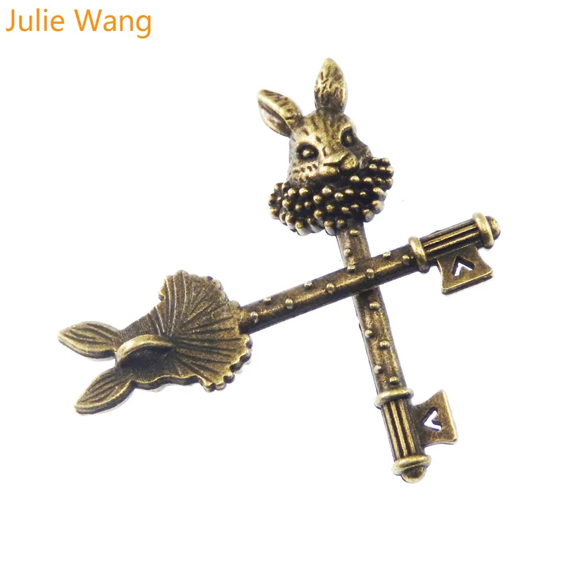 Julie Wang 10PCS Imitation Key Shape  Charms Antique Bronze Plated Pendant Jewelry Accessory Handmade Hanging Crafts 51*16*2mm