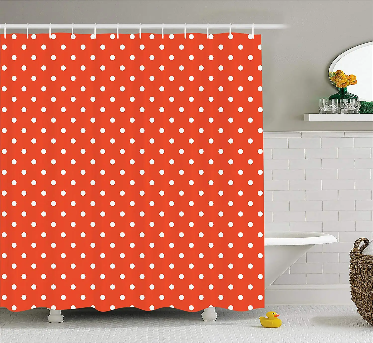 Abstract Decor Shower Curtain by Cute Vintage Polka Dots Pattern Nostalgic Trendy Girls Round Spots Design Red White