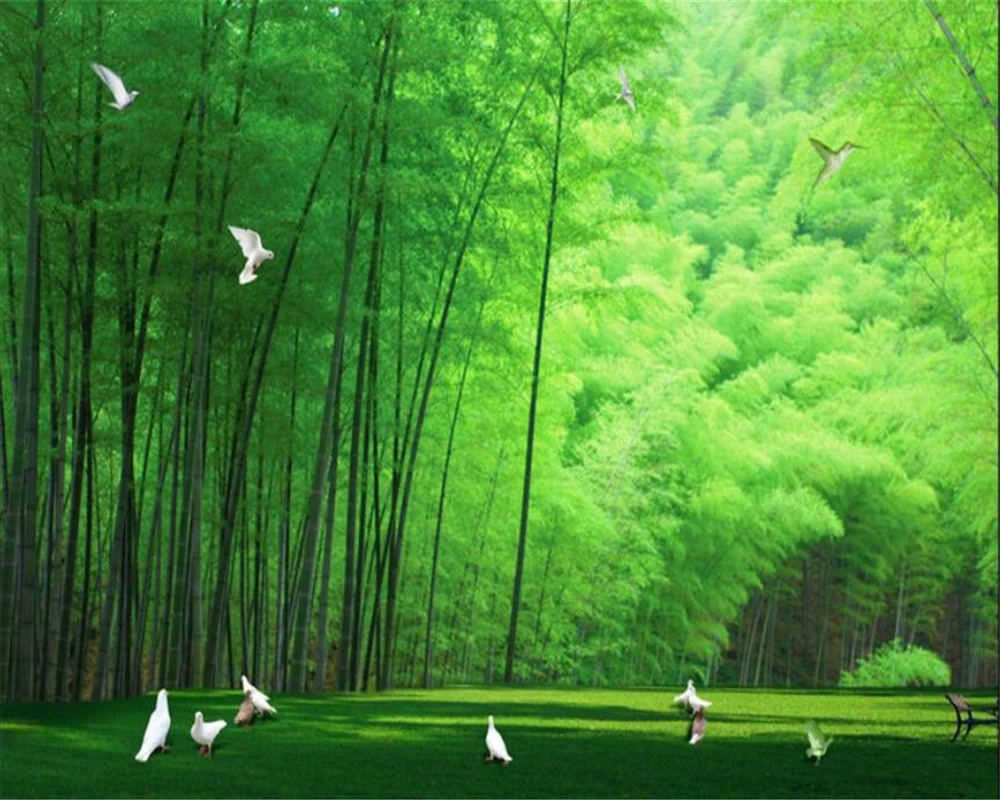 

Custom Photo Wallpaper painting Bamboo forest Dove Wall Mural Living Room TV Sofa Backdrop wallpaper Modern Mural