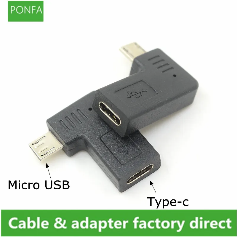 Konektor konverter adaptor siku wanita, USB mikro pria ke Tipe C USB 3.1 tipe-c untuk ponsel Tablet