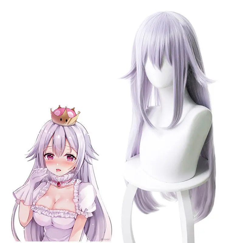 Bowsette Booette Princess Teresa 31" Long Straight Silver White Cosplay Wig + Wig Cap