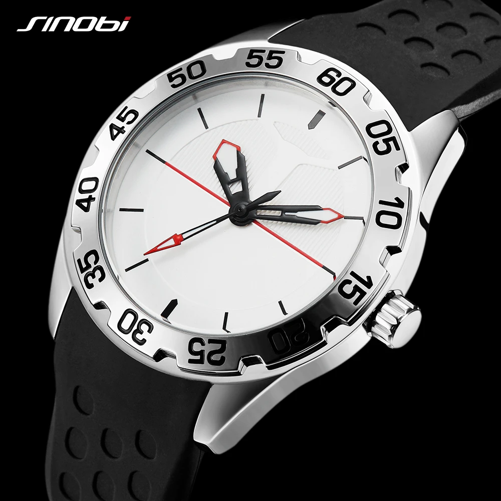 SINOBI Watch Men Sport Quartz Watches Top Luxury Brand Clock Silicone Waterproof Geneva Saat Fashion & Casual Relogio Masculino