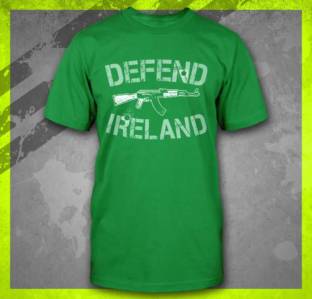 Defend Ireland Ak47 Rifle Irish Military Hooligan Soccer Pro Gun T-Shirt Homme 2019 New Hip-Hop Cotton Leisure Streetwear Tees