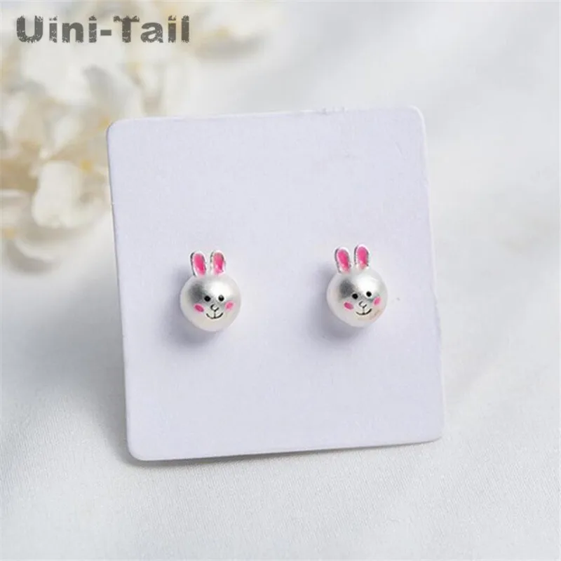 Uini-Tail 2023 new listing 925 Tibetan silver matte white rabbit earrings simple cute fashion trend high quality jewelry ED385