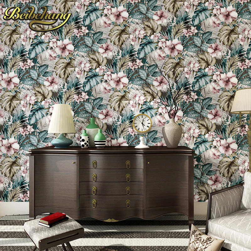 beibehang papel de parede 3D Leaves Southeast Asia wall papers home decor	Flocking wallpaper for walls 3 d wall paper bedroom