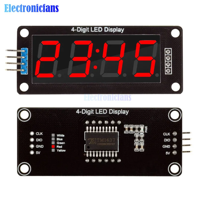 0,56 Zoll 4-stelliges 7-Segment-Digitalröhren-Uhrmodul mit Doppelpunkt-Anzeige in den Farben Blau, Gelb, Weiß, Grün, Rot für Arduino – Detail 5