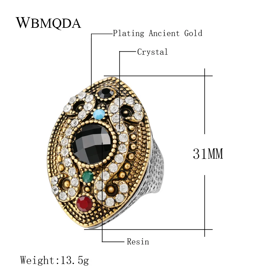 2018 Fashion Colour Makeup Vintage Ring For Women Silver Plated Mosaic Crystal Horse Eye Turkish Jewelry