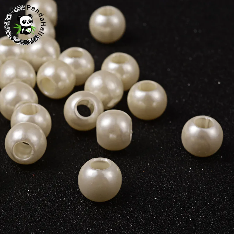 50pcs ABS Imitation Large Hole Ivory Pearl Acrylic European Beads for Jewelry Making 11.5~12x10mm Hole: 5mm