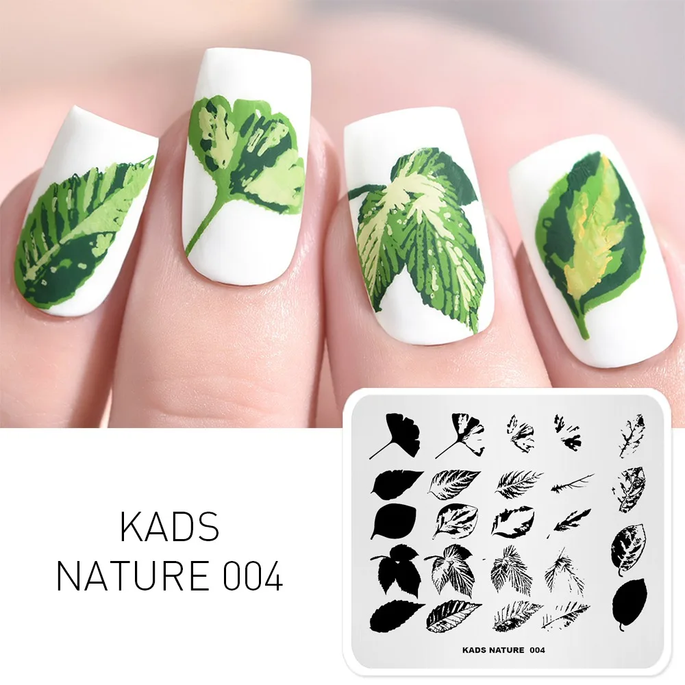 KADS Nature 004 Overprint stamp plate Leaves Ginkgo Boxwood Leaves Nail Art Decorations Stamp Polish Plate for Manicure Art Work